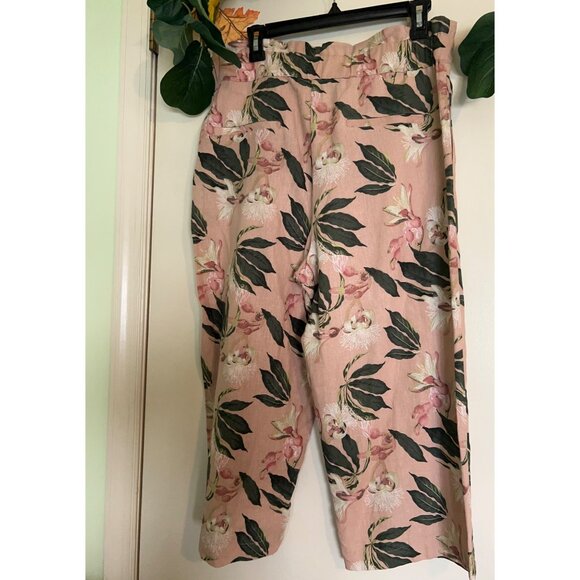 Jules & Leopold LINEN Pants Women’s Size M Floral Tropical Cropped Tie Waist Sum - Picture 2 of 12